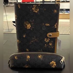 Coach Notebook In Signature Canvas With Floral Print and Pencil Case